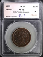 1856 LARGE CENT N-10 SEGS XF
