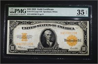 1922 $10 GOLD CERTIFICATE PMG 35EPQ