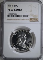 1954 FRANKLIN HALF DOLLAR, NGC PF-67 CAMEO