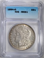 1894-O MORGAN DOLLAR, ICG MS-61