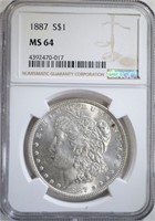 1887 MORGAN DOLLAR, NGC MS-64