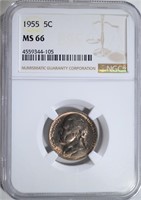 1955 JEFFERSON NICKEL NGC MS66