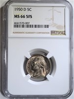 1950-D JEFFERSON NICKEL NGC MS66 5FS