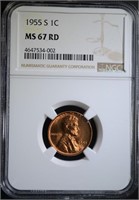 1955-S LINCOLN CENT, NGC MS-67 RED