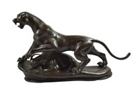 Bronze, 'Panther Over African Antelope', 20th C.