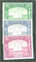 ADEN #1, #7 & #8 MINT FINE-VF HINGED