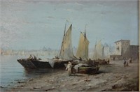 A. Rueff (19th century) Venetian Harbor Scene Oil