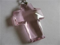 Pink Cross Glass Pendant Necklace