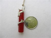 Red Jade Dragon & Sterling Silver Pendant Necklace