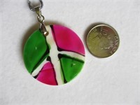 Painted Mother of Pearl Shell Peace Symbol Necklac