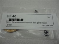 US Bicentennial Half Dollar 23Kt Gold Electro