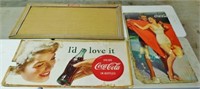 Lot of 2 Cardboard Coca-Cola Signs and Frame