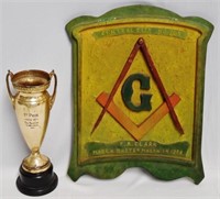 Painted Masonic Plaque and Trophy
