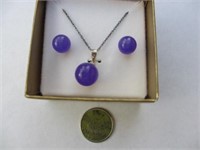 Purple Jade & Sterling Silver Necklace & Earrings