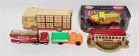 Lot of 4  Coca-Cola Trucks and 1 Lionel Diner Car