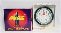Coca-Cola Blinking Disc Telephone and Wall Clock