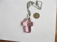 Pink Cross Glass Pendant Necklace
