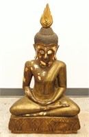 Carved Teakwood Buddha Figurine w/ Gold Leaf