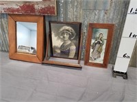 Pair of pictures, framed mirror