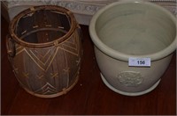 Ceramic Planter and Wood/Wicker Basket