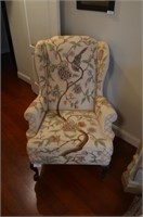 Beige & Green Floral Pearson Arm Chair w/Wooden Le