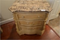 Pair of Marble Top, 3 Drawer Night Tables