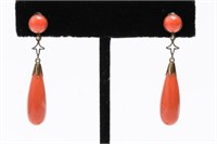 Vintage Coral Earrings in 12K Gold Dangle-Settings