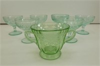* Green Depression Glass - 6 Sherbet Cups, 1