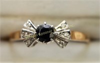 9K GOLD SAPPHIRE AND DIAMOND "BOW TIE" RING