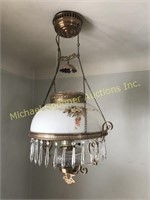 ANTIQUE HANGING ELECTRIFIED OIL LAMP