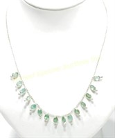 10K GOLD EMERALD AND DIAMOND HAND SET NECKLACE
