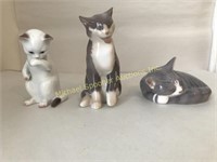 THREE ROYAL COPENHAGEN CAT FIGURINES