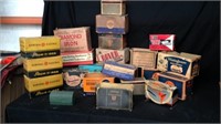 Large group of vintage iron boxes empty