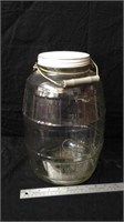 13" large barrel glass container with handle and