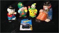 4 ceramic clown statues one is a bank with new