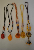 5 Antique Asian Necklaces with Pendants.