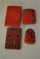 4 Antique Asian Carved Red Pendants