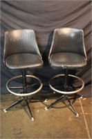 2 Black Leather Retro Bar Stools