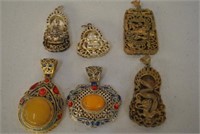 6 Antqiue Asian Carved Pendants