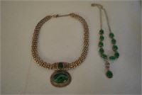 2 Fabulous Antique Green Stone Necklaces