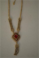 Antique Asian Red & White Stone Necklace