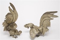 Continental Silver-Plate Fighting Cocks, Pair