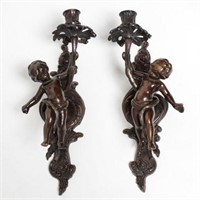 Italian Cherub Sconces, Pair in Bronzed Metal