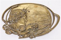 Art Nouveau Brass Calling Card Tray w. Seascape