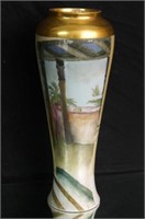 French Limoges Art Nouveau porcelain tall vase