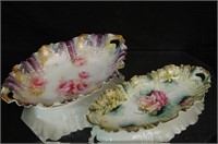 2- RS Prussia porcelain hand painted celery dishes