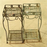 Pair of square wire two tier plant stands