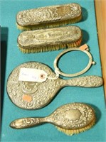 (3) sterling silver Art Nouveau dresser brushes,