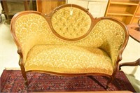 Victorian Walnut tufted medallion back settee