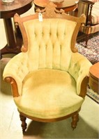 Victorian Walnut tufted and carved parlor chair